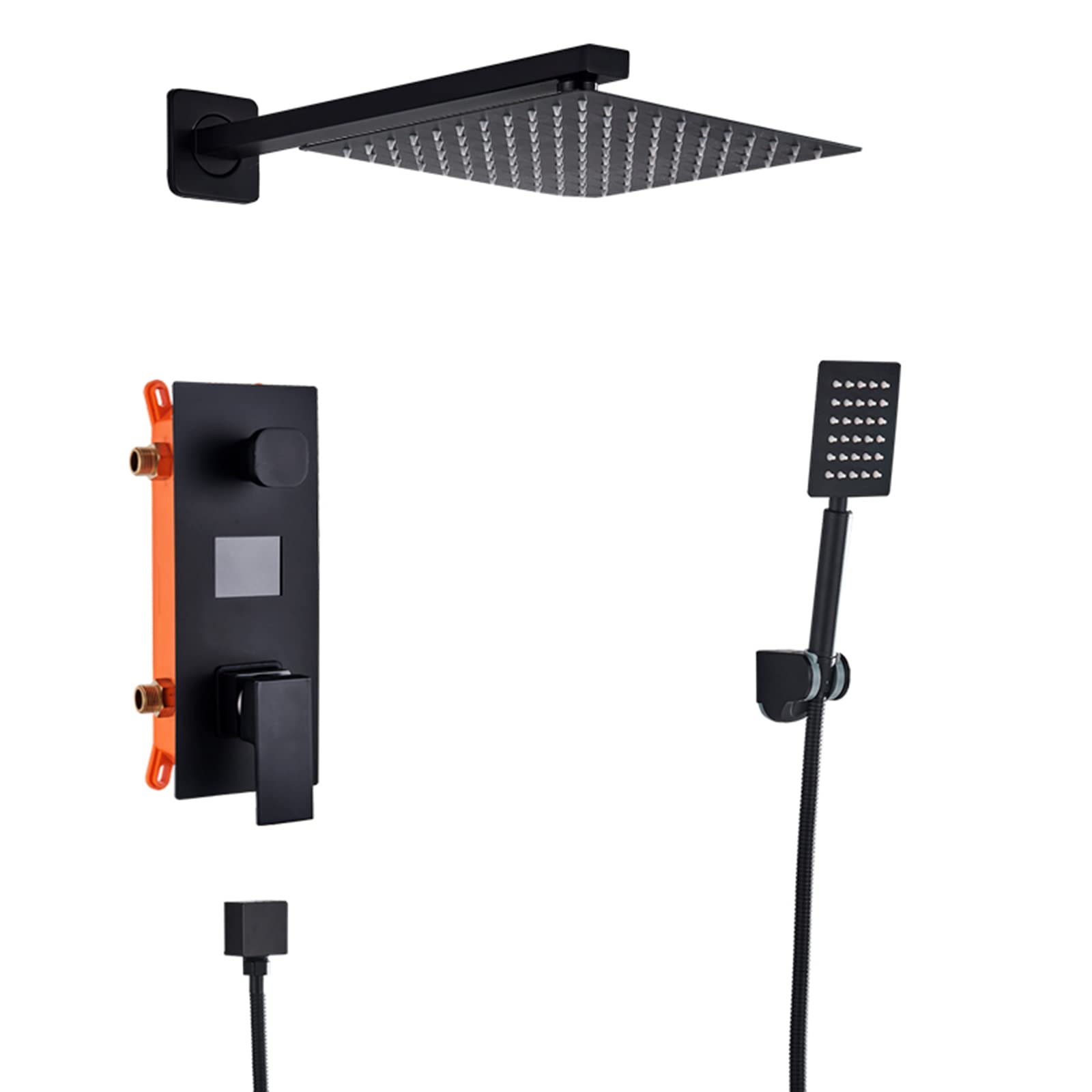 GLJTUO Shower System Digital Display Concealed Shower Faucet Set Matt Black Shower Combo Set with Hand Shower and Waterfall Rainfall Shower Head,size_name-8 Inch