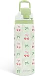 Bouteille d'eau en acier inoxydable floral, Isolée sous vide, Bouton poussoir, 32 oz, Cadeaux pour les femmes Filles Amis Adolescents Noël