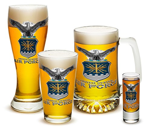 Erazor Bits Pint Glasses ? USAF American Hero?s Gifts for Men or Women ? Air Force USAF Missle Beer Glassware ? Armed Forces Beer Glass with Logo - 4 Piece Collectors Set (16 Oz)