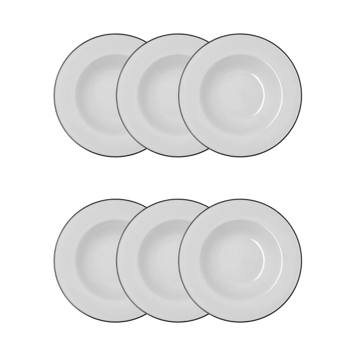 Bidasoa Set de 6 platos hondos Glacial Filo de porcelana 23,5 cm | Blanco, Porcelana, formato redondo, acabado brillo, 23,5 cm, 6 piezas, apilable, apto para microondas, apto para frigorífico