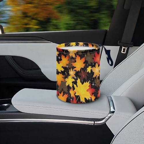 Image of Colorful Maple Leaves Car Trash Bin Hanging, Waste Basket - Cute, Portable, Collapsible, Waterproof Rubbish Bag for Back Seat, Floor, or Hanging Headrest