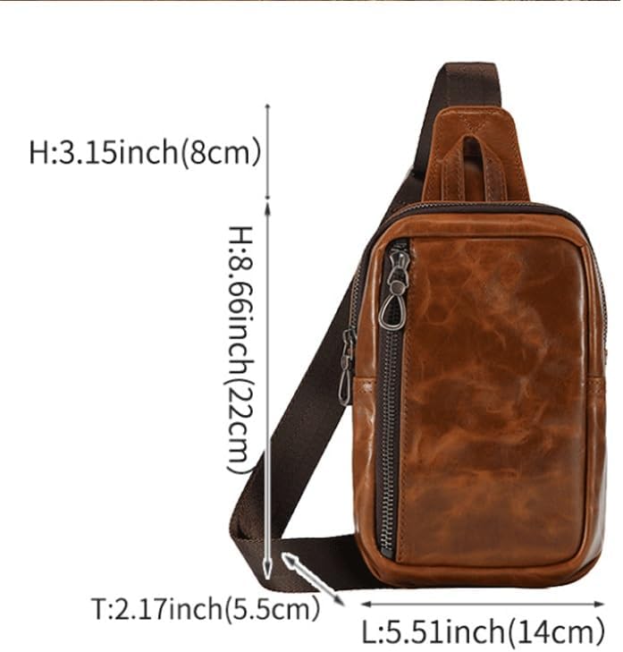 Leather Crossbody Bag with Retro Single Shoulder Strap Large Capacity Men's