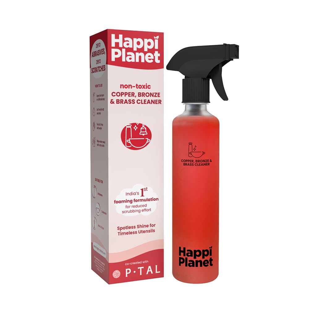 Happi Planet Copper, Bronze & Brass Cleaner Spray | 500 ML | zero Abrasives, zero Scratches | Non-Toxic, Plant Based | Suitable for Drinkware, Cookware, Idols & Diyas | Co- Created with P-TAL-image-7