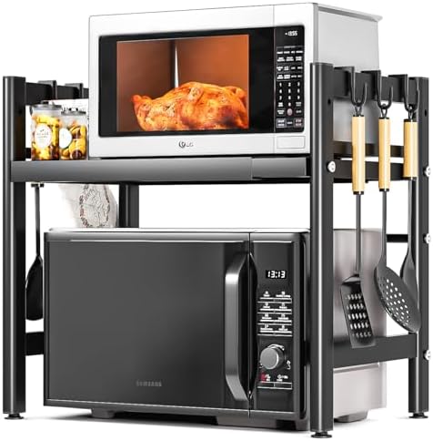 Soporte para Microondas y Horno Cocina con 6 Ganchos, Estanteria ...