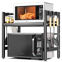 Vankarr Mensola Microonde Scaffale da Cucina, Ripiani per Microonde con 6 Ganci, Estensibile Porta Microonde,Supporto Microonde