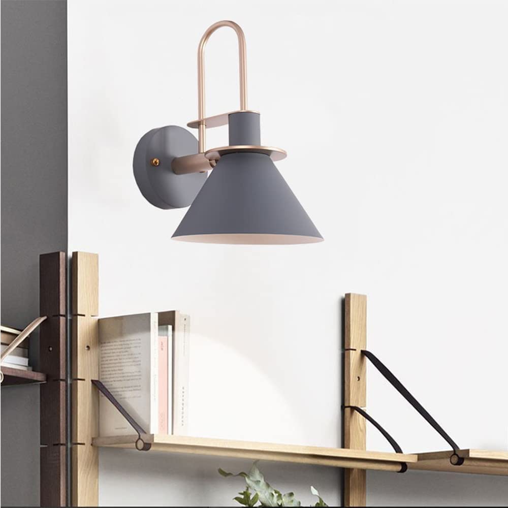 Eisen wandleuchte Wandmontage Armaturen Horn Wandleuchte Schlafzimmer Nacht Korridor Wandleuchte Macaron Eisen Wandleuchter Innen Dekorative Wand Laterne E27 Nachttisch Leselampe(Gray)