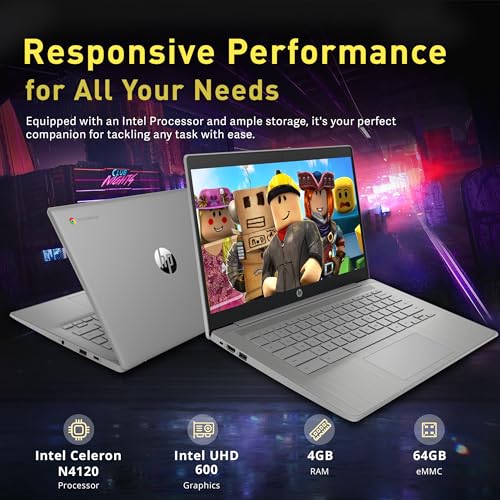 Image of HP Chromebook 14 inch HD Laptop for Business & Students, Intel Celeron N4120, 4GB LPDDR4, 64GB eMMC, Intel UHD Graphics, Webcam, Long Battery Life, Chrome OS, Modern Gray (Renewed)