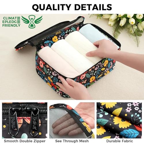 Image of BAGAIL 9 Set Packing Cubes with Packing List Luggage Packing Organizers for Travel Accessories (Black floral)