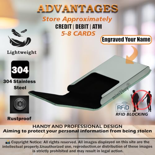 Image of Mini2buy Customized Name Engraved Card Holder for Credit, Debit, ATM, and Business Visiting Cards from Premium Stainless Steel Size Ideal for Personal use or Corporate Gifting (Green)