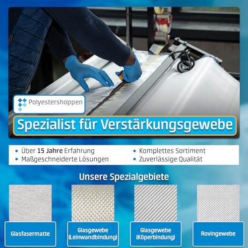 Glasfasermatte, Glasmatte, Glasfasergewebe/CSM | 1m2 | 225 gr/m2 | Speziell für Polyesterharze | Gute Imprägnierung | GFK matten, Fiberglas, Glasfaservlies, Glasgewebe, Rovinggewebe