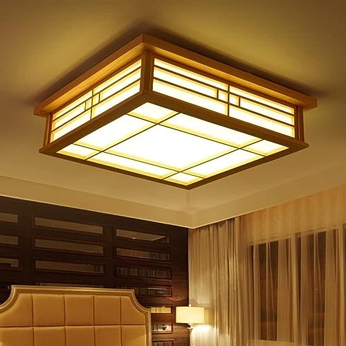 Luz de techo de madera maciza regulable E27 para salón y dormitorio de 35cm con mando 2