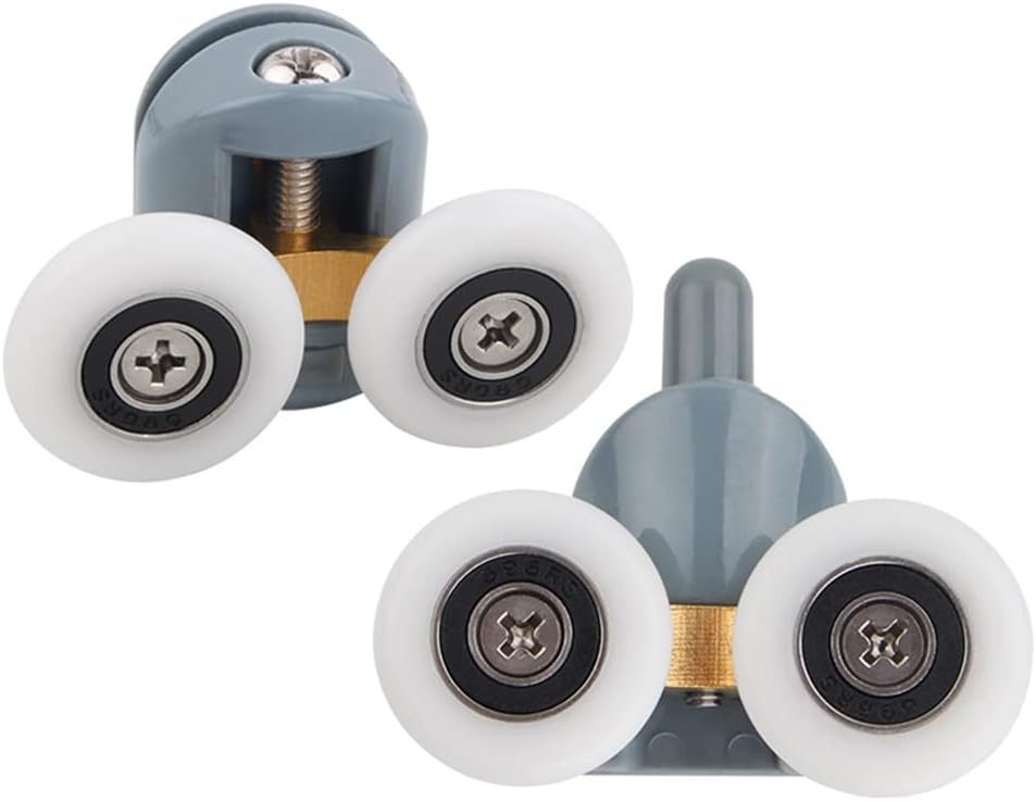 LOOM TREE® 2Pcs Shower Door Rollers Twin Round Wheels Track Pulleys Wheels Grey 23mm | 2 Pieces Shower Door Rollers with Accessories