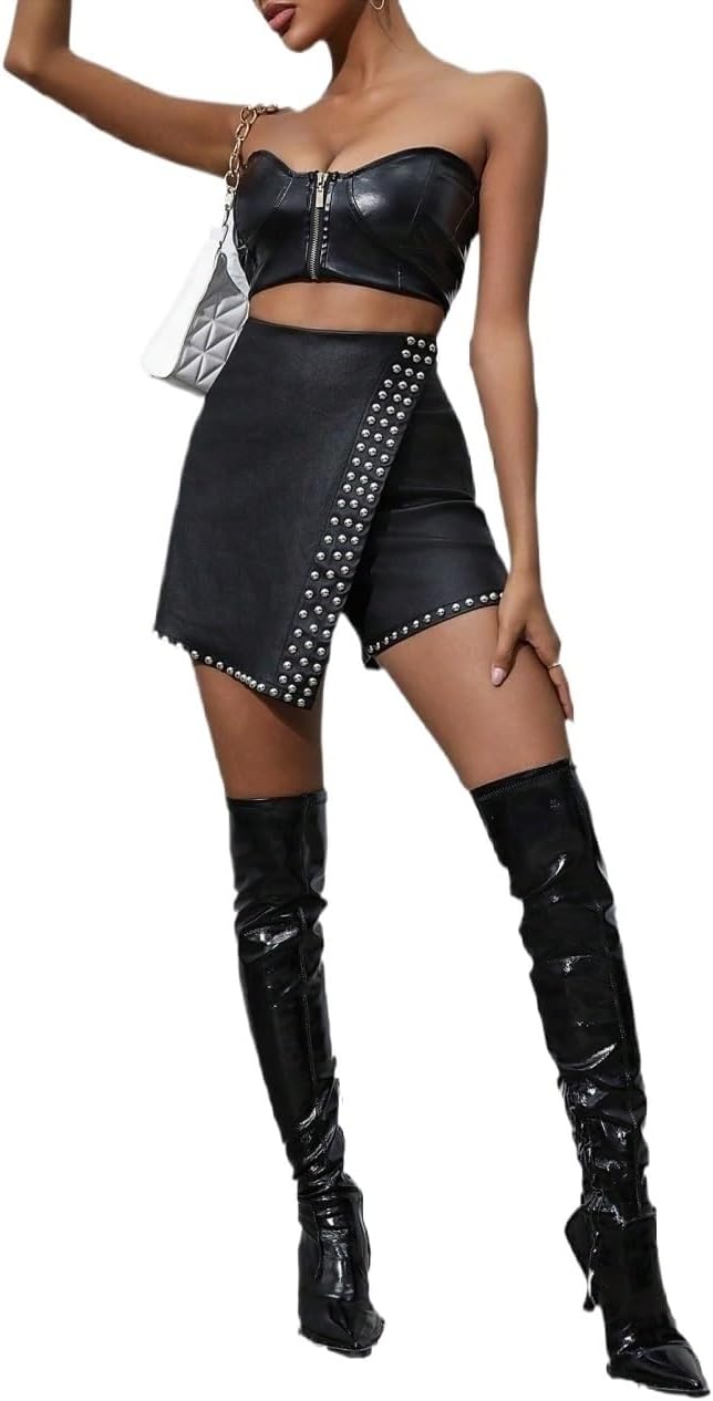 SECOLI Women's Casual Shorts Skorts Studded Decorated Skort