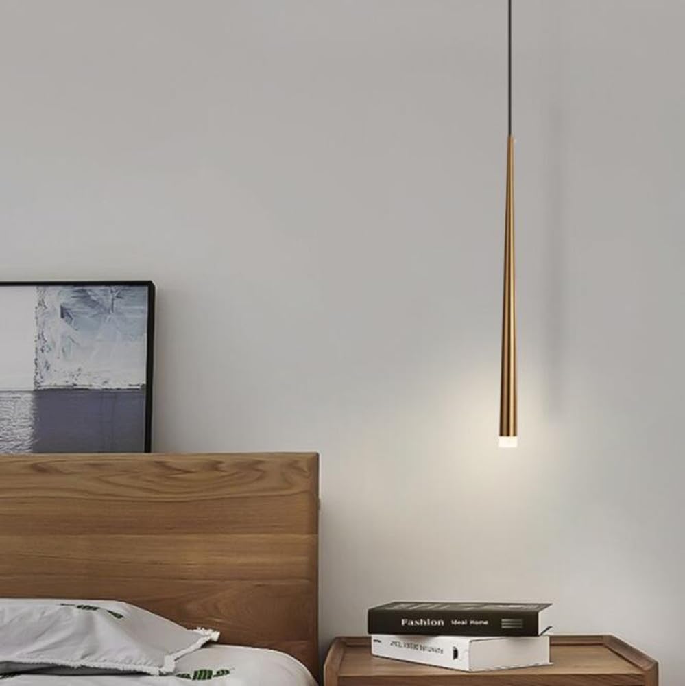 Nordic Minimalismo lampada a sospensione LED Moderno disegno 5W Dimmerabile 3000K/4500K/6000K Camera da letto comodino Lampada Sospesa lampadario Cucina sala da pranzo Ø3*55cm,D'oro