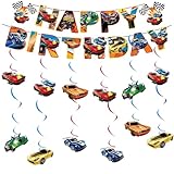 Hot Wh-els Geburtstag Dekoration Set,Hot Wh-els Happy Birthday Banner,Bunting Girlande Hängende Deko Geburtstag Banner Swirl Decorations,Birthday Party Deko