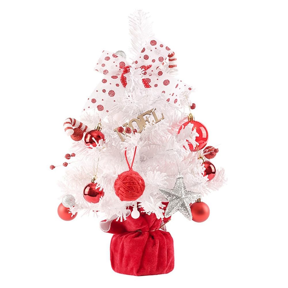 Mini sapin de Noël rotatif avec boîte à musique mécanique et ornements rouges
