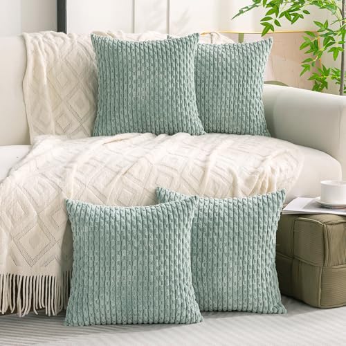 Set of 4 Aqua Decorative Throw Pillow Covers 26x26 Inch Corduroy Pillow Covers for Bed Couch Sofa Living Room Soft Square Cushion Cases