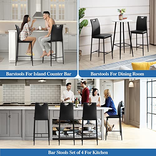 Bacyion Bar Stools Set Of 4 - Black Counter Height Stools 26 Inch Bar Stool With Back Upholstered Faux Leather Island Stools Modern Bar Chairs For Kitchen Counter Black Barstools With Metal Footrest #TOP4
