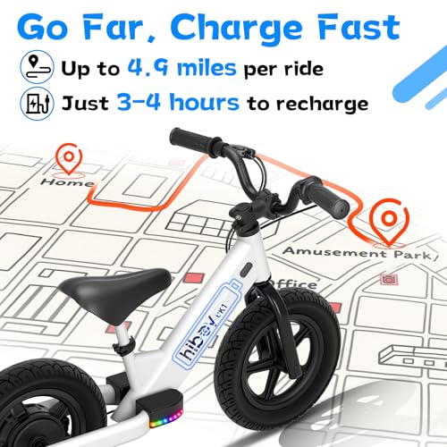 Image of Hiboy BK1 Kids Electric Balance Bike, Ages 3-5, 12-Inch Tires, UL 2272 | Two speed modes at 5.6 and 9 MPH, adjustable seat and up to 4.9-mile range