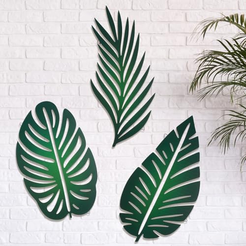 Novabright 3 Pcs Wooden Palm Leaves Wall Art Hanging Monstera Leaf Tropical Boho Farmhouse Decor Natural Wood Hollow Carved for Bedroom Kitchen Living Room Nursery Office