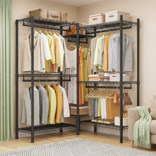 Image of Raybee L Shaped Clothes Rack for Corner, Clothing Racks for Hanging Clothes, 900LBS Heavy Duty Clothes Rack Garment Rack 74.5 inch W X 18 inch D X 77 inch H, Black