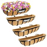 Y&M 4pcs 24 Inch Window Deck with Coco Liner, 24" Window Boxes Horse Trough with Coconut Coir Liner,
