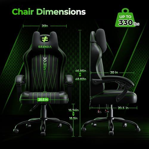Seenda GCP-18 Computer Gaming Chair – High Back Reclining Ergonomic Office Desk Chair with Breathable Fabric, U-Shaped Headrest & Thick Cushion for Home Desk, Working and Long Sessions - Image 4