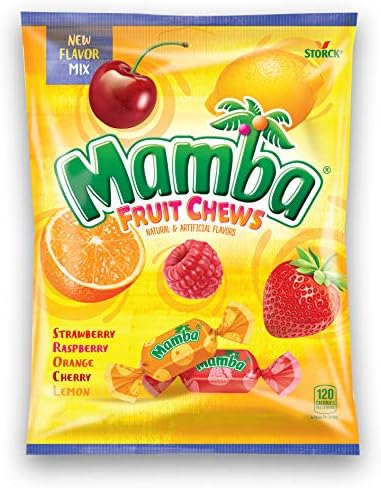Bag Mamba Fruit Chews Candy New Flavor Mix - Individually Wrapped Chews for Halloween, Parties & Snacks - Variety Pack with Strawberry, Raspberry, Orange, Cherry, & Lemon - 3.52 oz (Pack of 1)