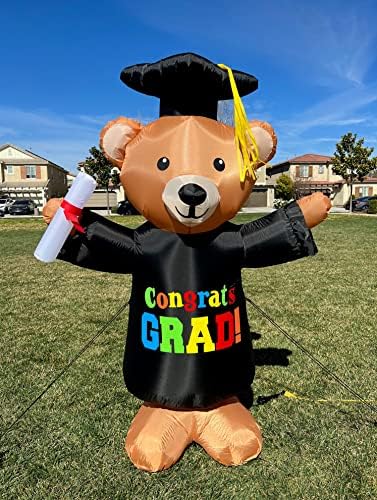 BZB Goods 6 Foot Tall Graduation Inflatable Brown Teddy Bear with Cap and Gown Diploma Pre-Lit LED Lights Blow Up Indoor Outdoor Holiday Yard Garden Lawn Party Art Lighted Decoration Photo Booth Prop