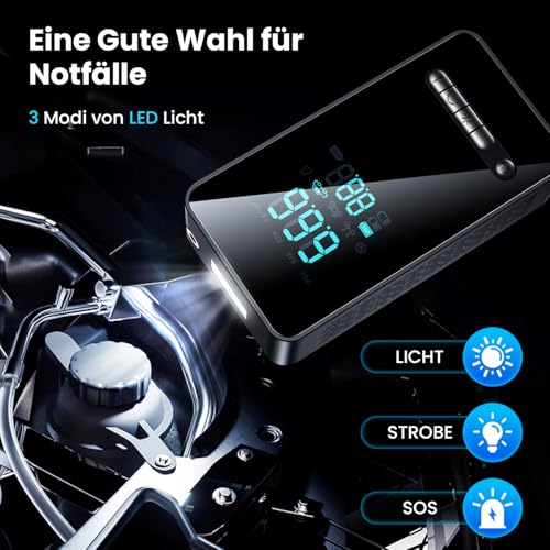 Ipflin Elektrische Luftpumpe, 150 PSI Tragbare Akku Kompressor 12V 5000mAh, Wiederaufladbarer Luftpumpe Fahrrad mit LED-Licht, Elektrische Fahrradpumpe für Auto, E-Bike, Motorrad