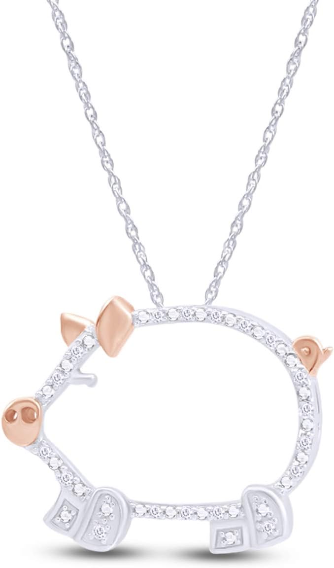 AFFY Round Cut White Natural Diamond Accent Two Tone Pig Pendant in 14K Gold Over Sterling Silver