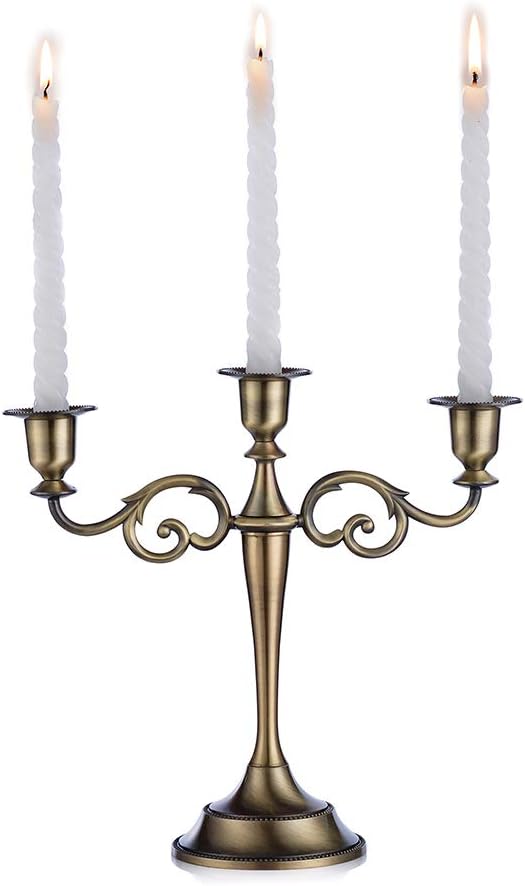 Sziqiqi 3-Arms Metal Candlestick 27cm Height Candle holder Wedding Candle Stand, Bronze
