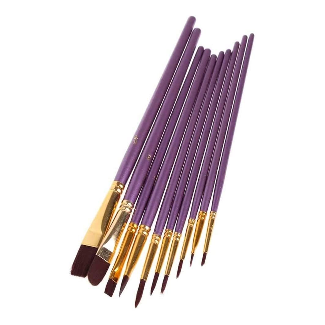 Sjdopulse 10Pcs/Set Nylon Artist Paint Brush Professional Watercolor Acrylic Wooden Handle Painting Brushes Art Supplies Paintbrush Sets