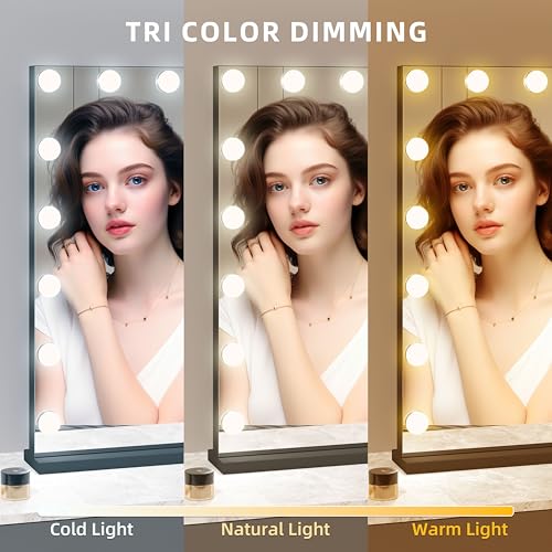 Image of Vanity Mirror with Lights,Makeup Mirror with 17 Dimmable LED Bulbs, 3 Color Lighting Modes Detachable 10X Magnification Mirror Touch Control, 23.6X19,7 inch, Black