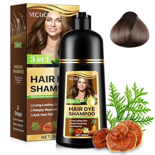 Champú Natural Instantáneo 3 en 1 para Teñir el Cabello - Tinte de Larga Duración y Cobertura 100%, 500 ml (Dark Coffee)