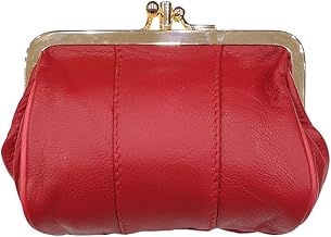 LOLUNA® Porte-Monnaie Femme Cuir Agneau Souple, Fermoir clic-clac modèle Retro, 2 Compartiments spacieux, Couleurs au Choix - Rouge
