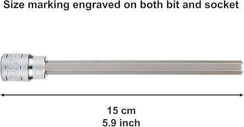 Miniatura 3 de CASOMAN Juego de 10 piezas de dados de broca hexagonal de impulsión de 38 pulgadas largas, 116 pulgadas a 12 pulgadas, SAE, juego de dados de broca
