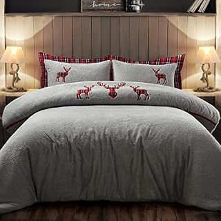 Velosso Teddy Cosy Fleece Xmas Nordic Penguins Duvet Cover Quilt Bedding Set with Pillow Case Thermal Warm Fluffy Super Soft (King, Nordic Grey)