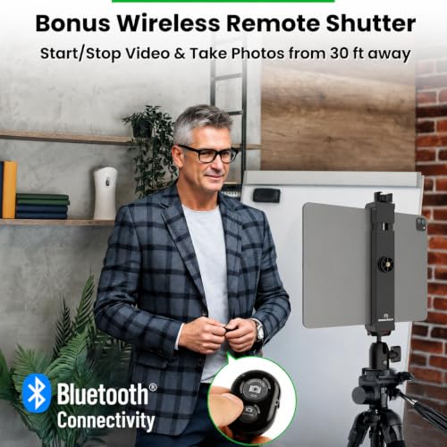 Image of iPad Tripod Mount Adapter with Bluetooth Remote - Works With All Tablets