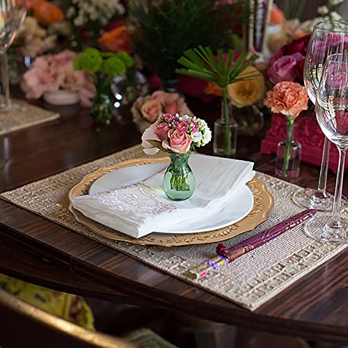 Hiceeden Set Of 12 Gold Charger Plates, 12.8" Floral Rimmed Plastic Chargers For Dinner Plate, Decorative Table Charger Service Plates For Table Setting, Party, Weddings, Event #TOP4