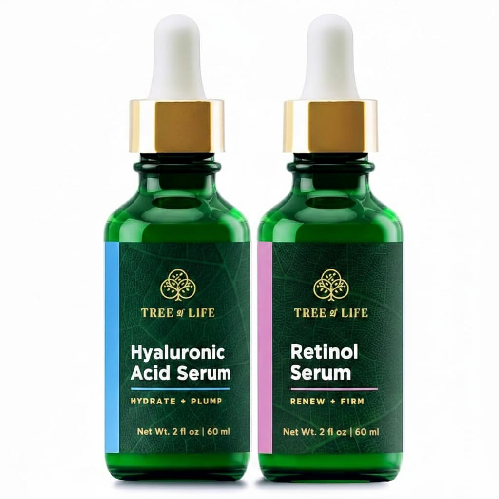 Tree of Life Retinol + Hyaluronic Acid Serum Bundle – Hydrating & Anti-Aging Duo for Fine Lines, Wrinkles & Dark Spots (2 x 2 Fl Oz)