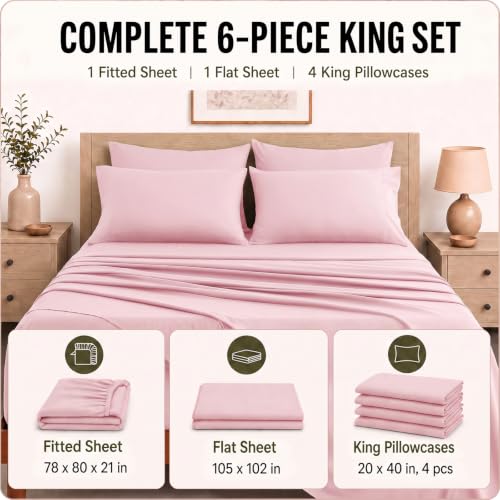 Image of CozyLux 6-Piece King Size Sheet Set, Fits 18-21 Inch Mattresses, Oeko-TEX