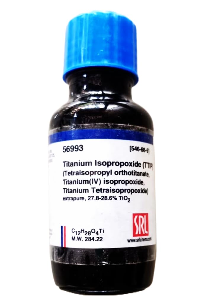 SRL Titanium Isopropoxide (TTIP) extrapure, 27.8-28.6% TiO2, 100ml, CAS: 546-68-9, Molecular Formula: C12H28O4Ti, Storage: Room Temperature, Shelf Life: 60 Months for laboratory use. (B0D2YC648Y) Amazon Price History, Amazon Price Tracker