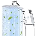 Hibbent All Metal 10'' Rainfall Shower Head, Square Shower Head Combo, High Pressure Handheld Shower Wand, 16'' Adjustable Arc-shaped Shower Extension Arm, 71'' Hose, 2 Showerhead Holders, Chrome