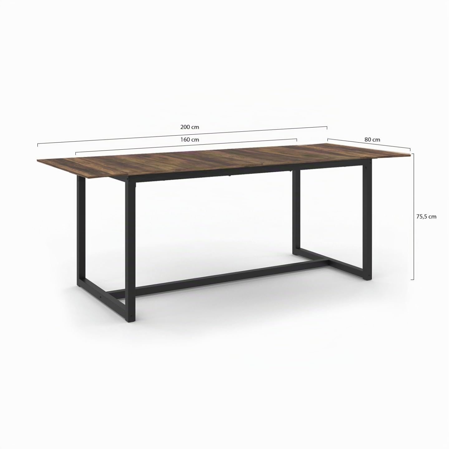 IDMarket - Mesa de comedor extensible rectangular Hawkins 6-10 personas madera oscura 160-200 cm