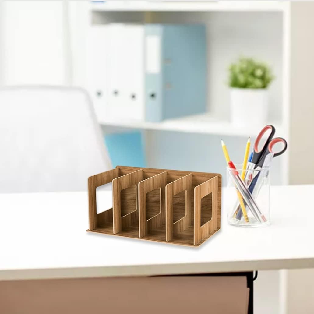 Wooden CD Rack, Desktop Book Organizer, Album Or DVD Storage Case, Holds Up to Disks, 4 Section DIY Organizer Cherry Wood,Wooden Shelf (Adjustable)