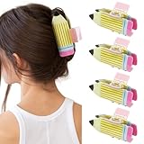 TEBIEKOY 4Pcs Pencil Hair Claw Clips - Funny Teacher Hair Clips Hair Jaw Barrettes for Women Cute Back to School Hair Accessories for Teachers Students Appreciation Gift,Style1