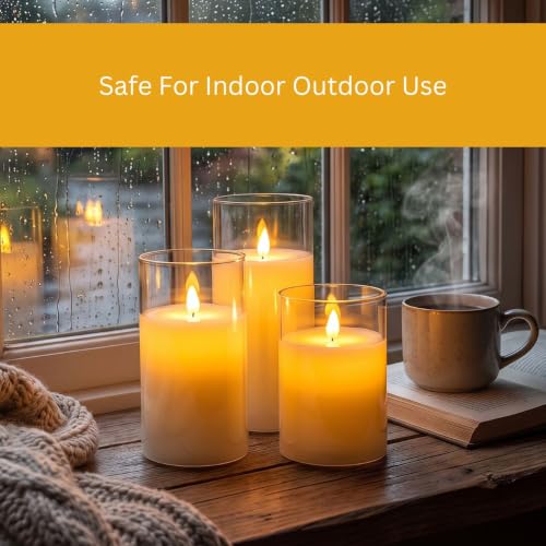Image of LTETTES Real Wax LED Glass Pillar Flameless Rechargeable Candles | Transparent Glass | USB Type-C Charging Cable | Remote Control Included | Home Decor & Gifting | Set of 3 (H-4 inch,5 inch,6 inch x D-3 inch)