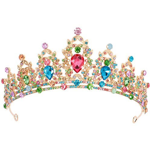 CAVETEE Crown for Women Gothic Crown Headpiece Halloween Decorations Birthday Tiara Vintage Rhinestones Baroque Queen Tiara for Women and Girls