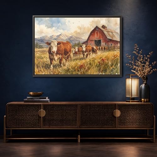 Tableau vache marron pour salon rustique moderne | Déco murale canapé - 4